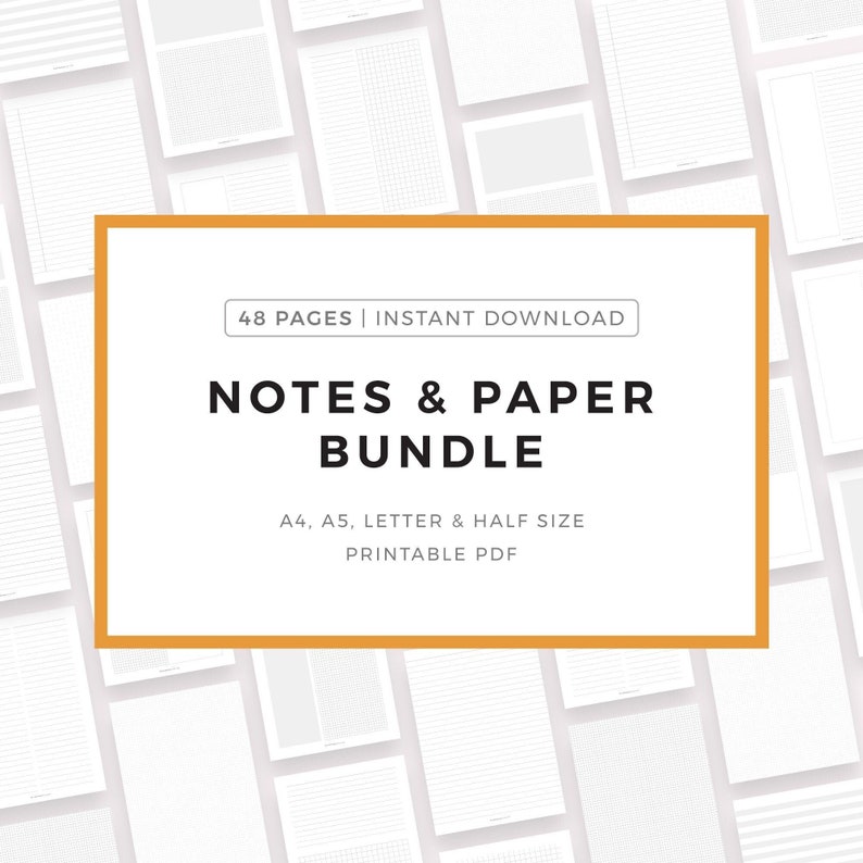 Printable Notes Paper Bundle: Lined, Graph, Dot Grid, Instant Download ...