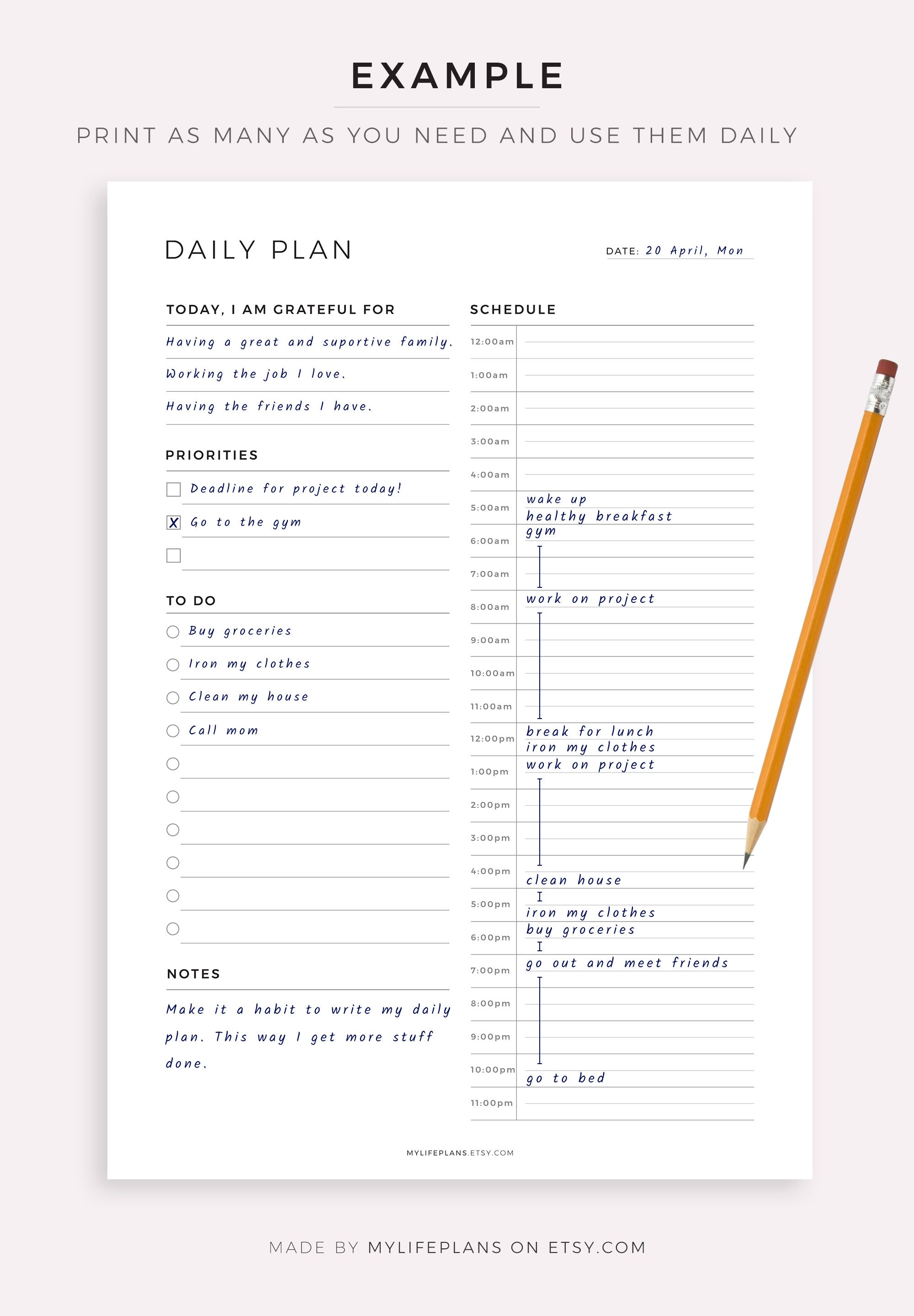 24 Hour Daily Planner Notebook - Undated To-Do List For Work & Personal Tasks, Productivity Organizer, 6.5x9.8 Inch
