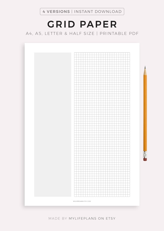 printable grid paper a4 a5 letter half size instant download etsy