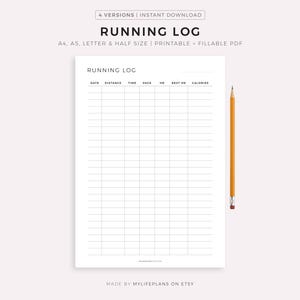Druckvorlage zum Laufen, Tracker, Cardio Training Tagebuch, Gesundheitsplaner, Fitness Planer, A4/A5 Letter/Half, Sofort Download PDF