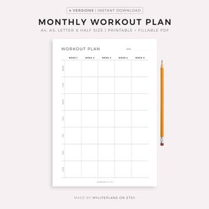 Monatlicher Trainingsplaner, 30 Tage Fitnessplaner, Trainingsplaner, Workout Journal A4/A5/Letter/Half Size, Instant Download