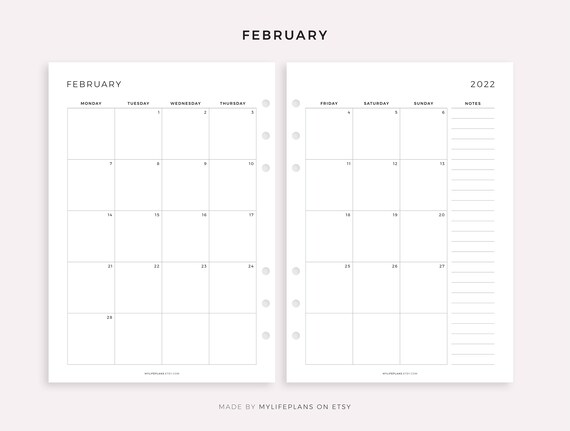 2022 monthly planner printable dated month on 2 pages 2022 etsy