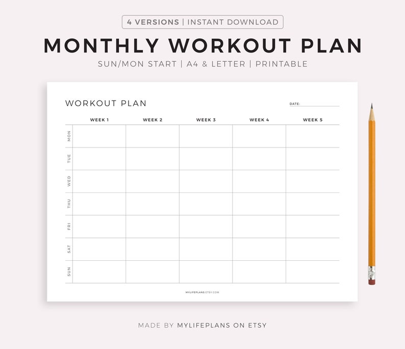 Monthly Workout Planner Printable Landscape 30 Days Fitness Etsy