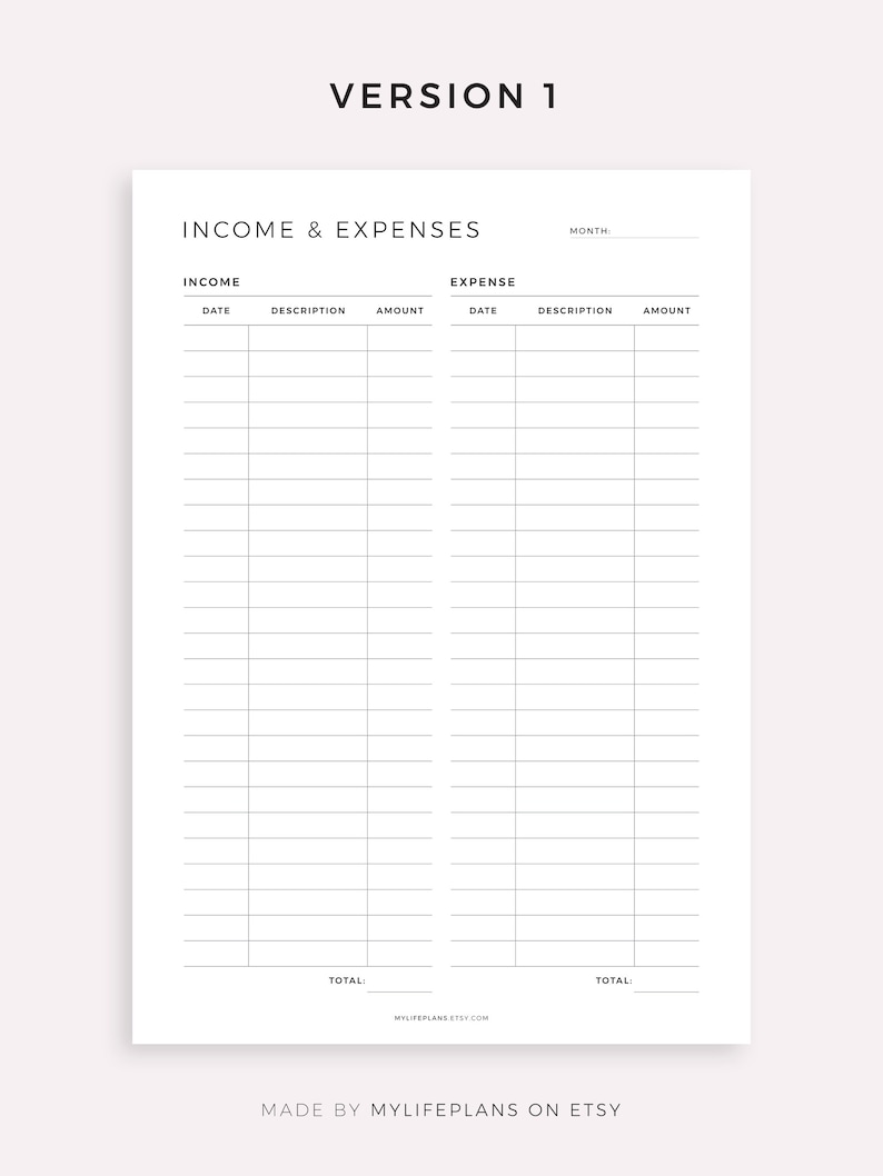 Income & Expense Tracker on One Page, Financial Planner Printable ...