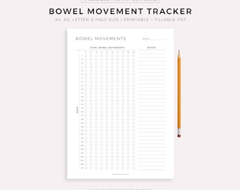 Bowel Movement Tracker Printable Template, Food Sensitivity Journal, IBS Tracker, A4/A5/Letter/Half, Instant Download