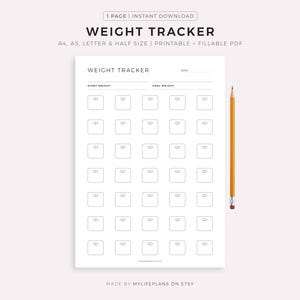 Weight Tracker Printable, Weight Loss Planner, Weight Goal Tracker, Weight Record Template, A4/A5/Letter/Half, Instant Download PDF