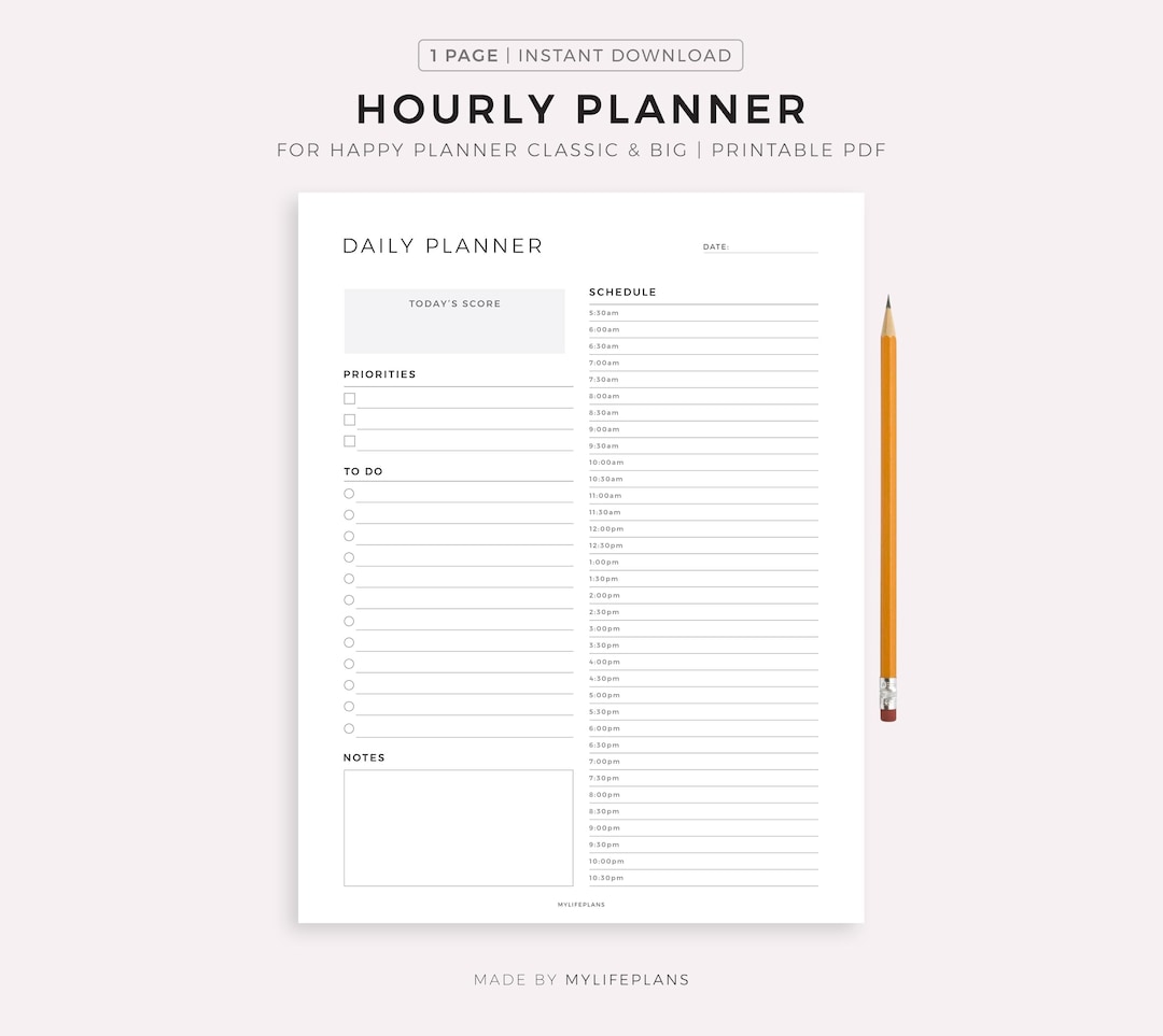 Hourly Planner for Happy Planner Classic & Big, Printable PDF, Instant ...