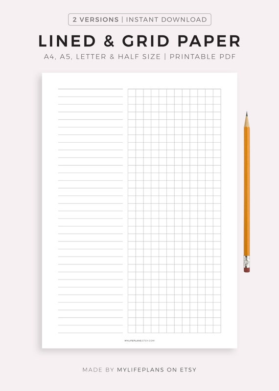 Lined & Grid Paper Printable A4/a5/letter/half Size Instant | Etsy