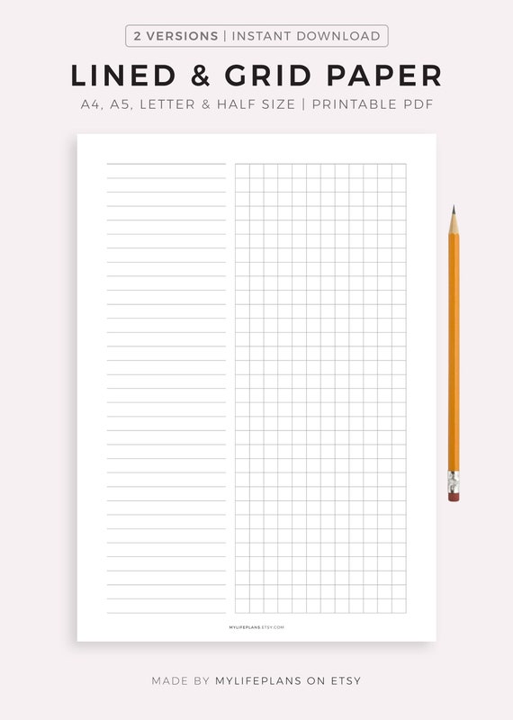 lined grid paper printable a4 a5 letter half size instant etsy india