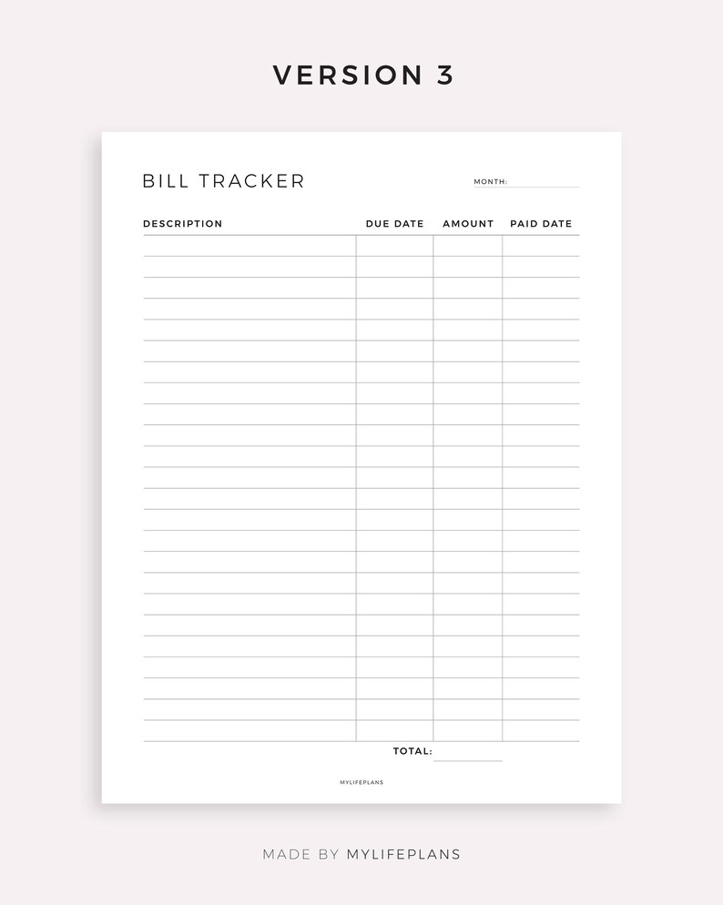 Monthly Bill Tracker Printable Template for Happy Planner Classic & Big ...