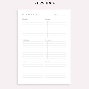 Five Day Weekly Planner Printable, Student Planner, Desk Organizer ...