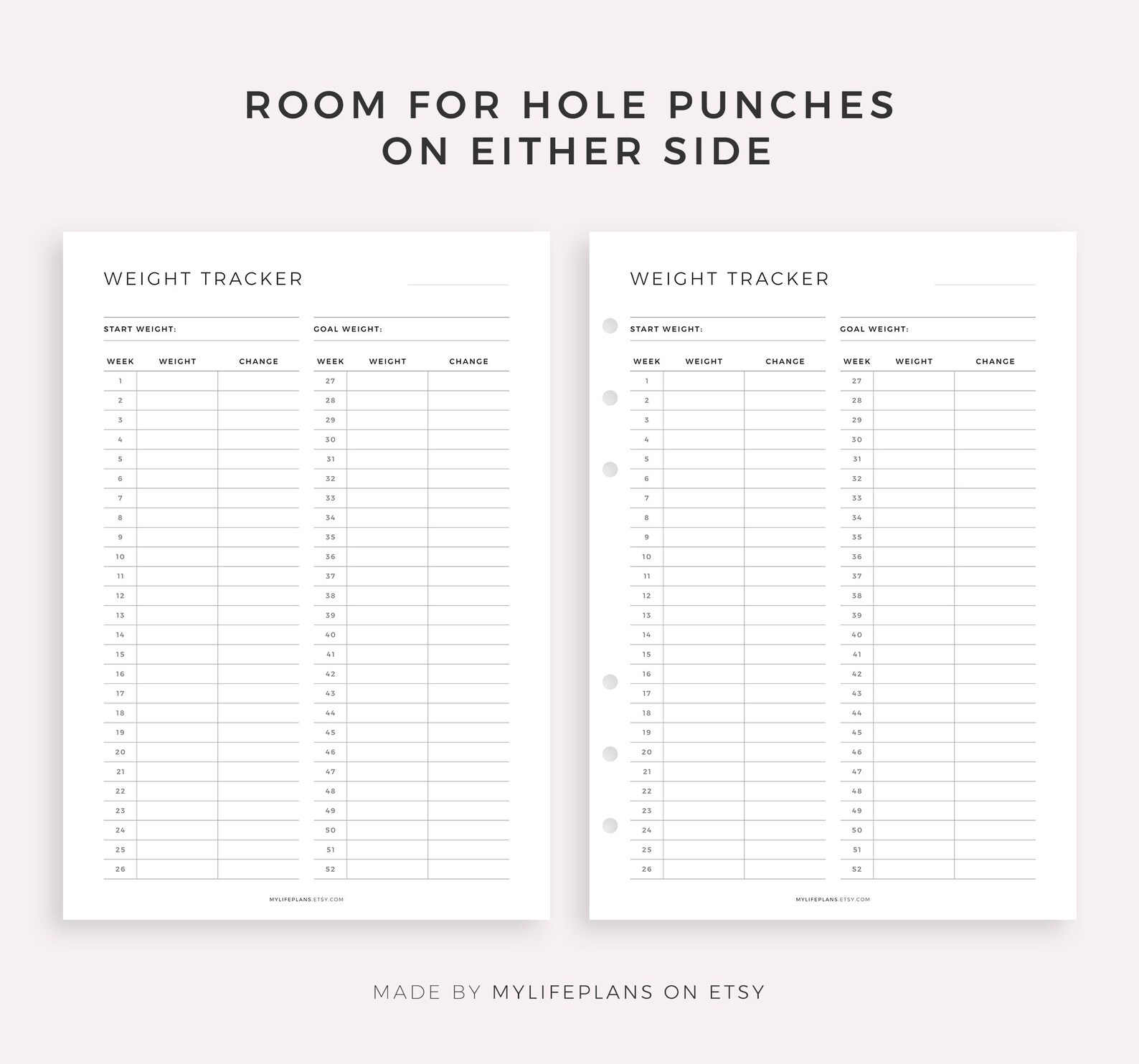52 Week Weight Tracker Printable & Fillable, Weight Loss Tracker ...