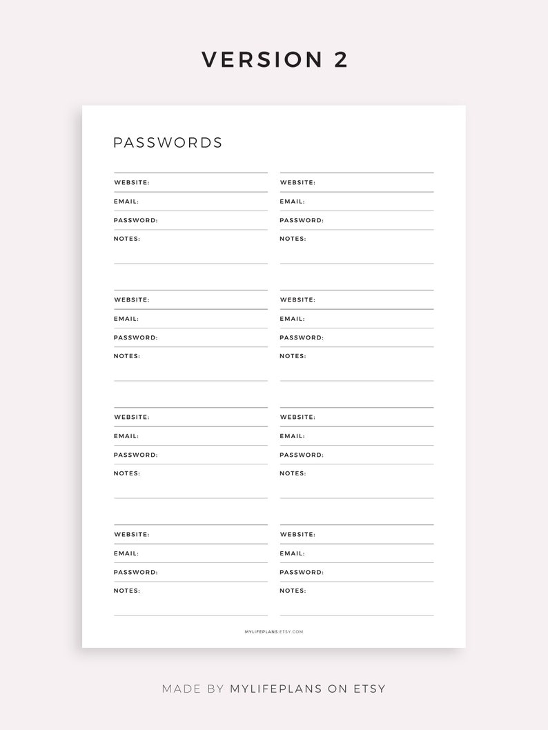 Password Tracker Printable & Fillable, Password Keeper, Password Organizer, Password Log, A4/A5/Letter/Half, Instant Download PDF image 4