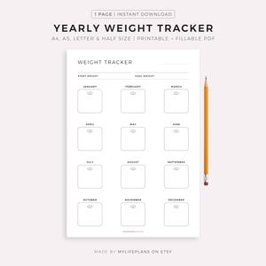 Yearly Weight Tracker Printable, Monthly Weight Goal Progress, Weight Loss Journal, Fitness Planner, A4/A5/Letter/Half, Instant Download