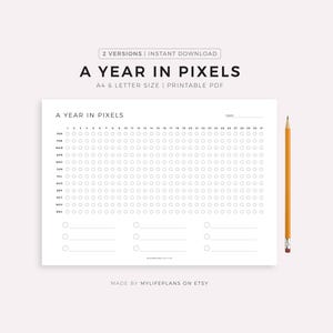 A Year In Pixels Printable Landschaft - Stimmungs-Tracker, Sport-Tracker, Lese-Tracker, Gesundheits-Tracker, ect .. A4/A5/Letter/Half Size