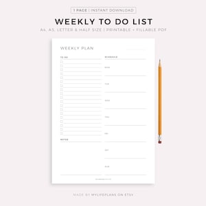 Weekly To Do List Printable, Minimalist Weekly Planner, Weekly Agenda, Week At A Glance, Week On One Page, A4/A5/Letter/Half Letter