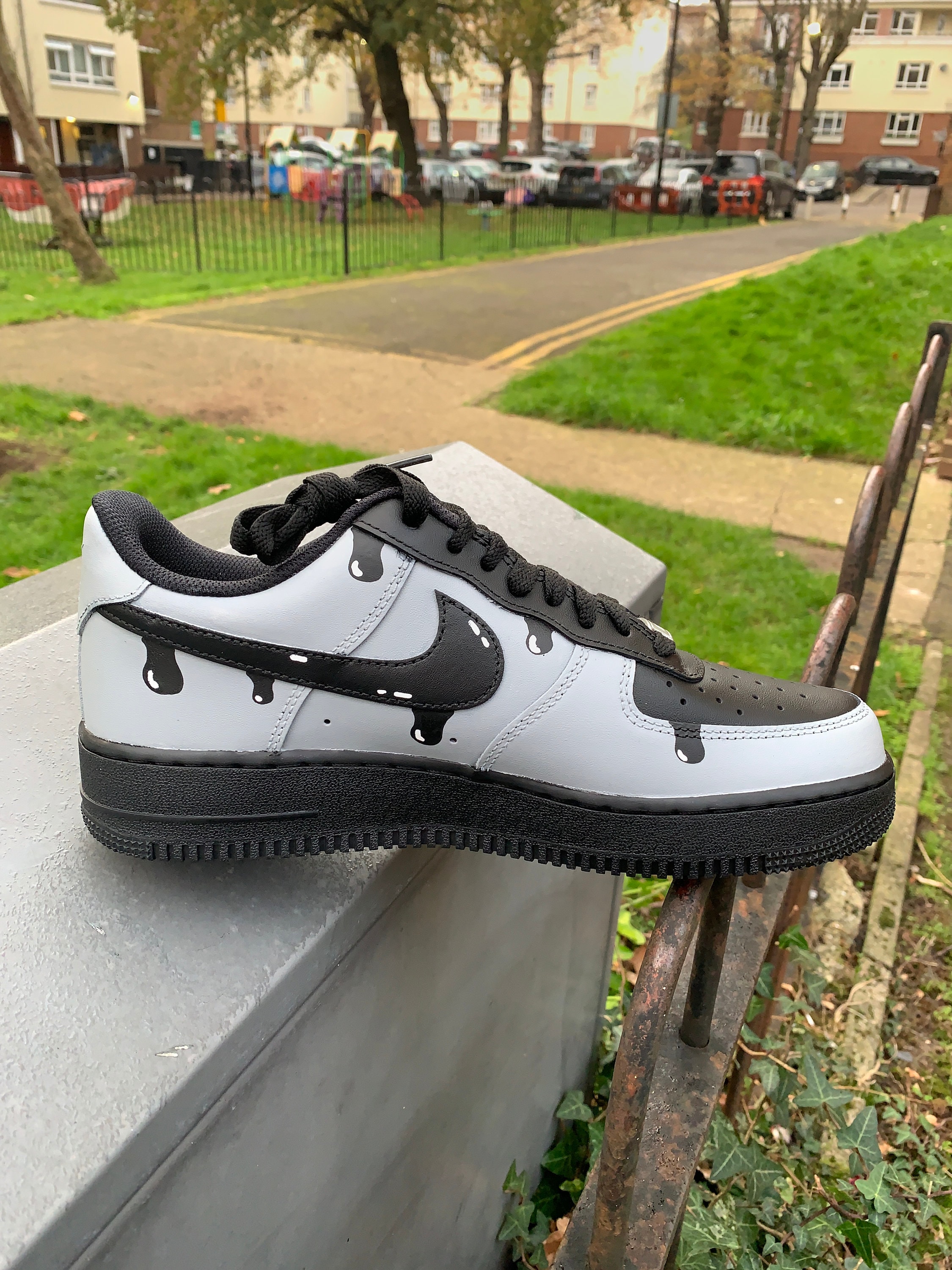 Nike Air Force 1 Custom Black Drip Shoes Men Women Kids Sneakers All Sizes