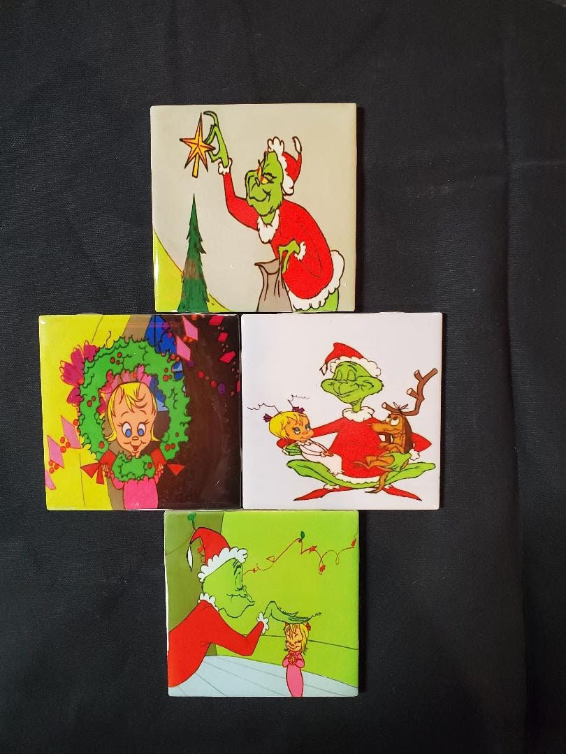 JOOCAR Christmas Coasters, Fun Green Christmas Grinch for Home Kitchen  Table Bar Decor Housewarming Gift Coasters Set of 6 