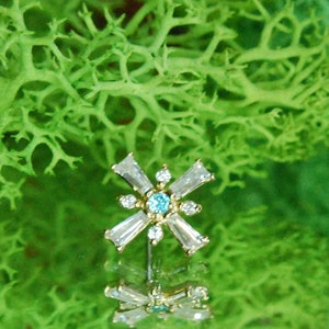 Massief 14k geelgouden Enya-draadloos uiteinde - kristal en aqua zirkonia - zirkonia