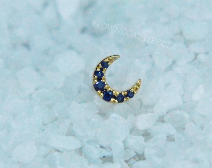 14k Yellow Gold & Blue Sapphire "Ayla"  threadless attachment - Moon - Push fit end