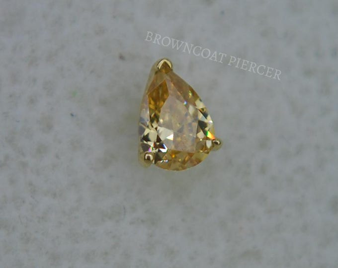 14k Yellow Gold Piore Belle Threadless attachment -  Champagne Cubic Zirconia - CZ - Push Fit
