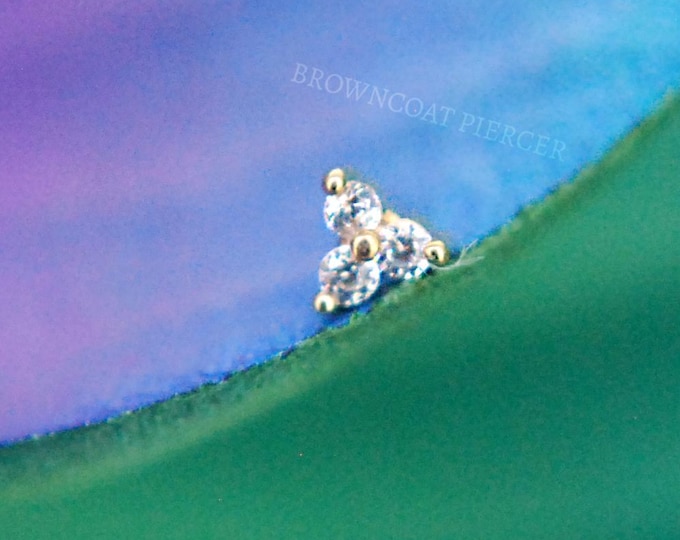 14k Gold Tiny Trinity End - CZ - Cubic Zirconia Crystal - push fit attachment