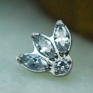 Titanium Fleur De Lis Four CZ Gem End - Implant Grade Titanium - Push Fit / Threadless Or Internally Threaded