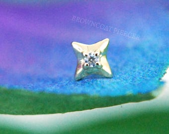 Solid 14k Yellow Gold Gemmed Star End Threadless End - CZ gem - Push Fit attachment