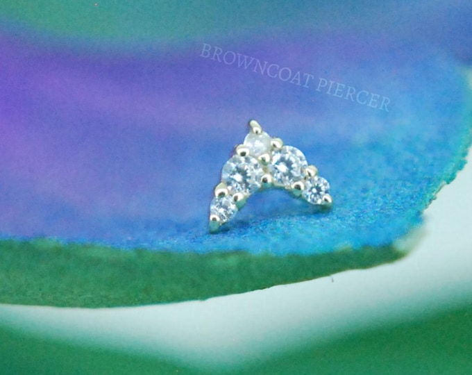 Solid 14k Yellow Gold Gemmed Viola End Threadless End - CZ gem - Push Fit attachment