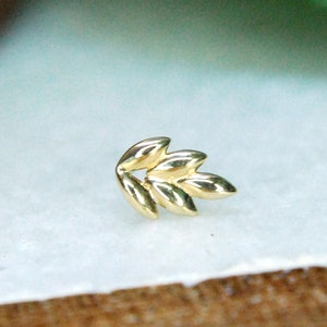 Solid 14k Gold Fernanda Threadless End - Push fit, Junipurr, plant, leaf, floral, piercing attachment