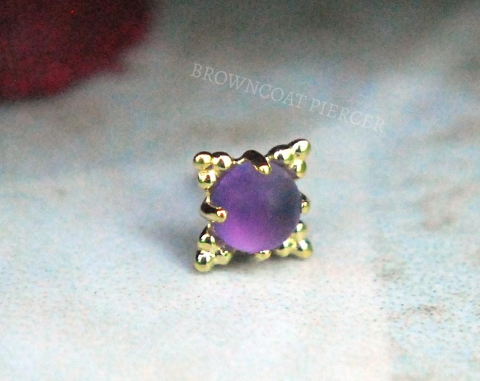 18k Yellow Gold Threadless Zia End - Genuine Sandblasted Amethyst Cabochon -  push Fit - Anatometal