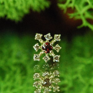 Massief 14k geelgouden nyla draadloos uiteinde - Echte diamant en granaat
