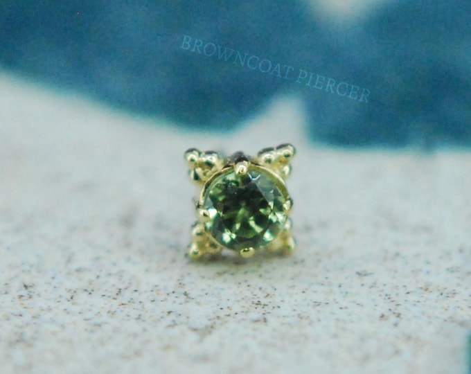 Anatometal 18k Yellow Gold Threadless Zia End - Faceted Genuine Peridot -  push Fit  2mm