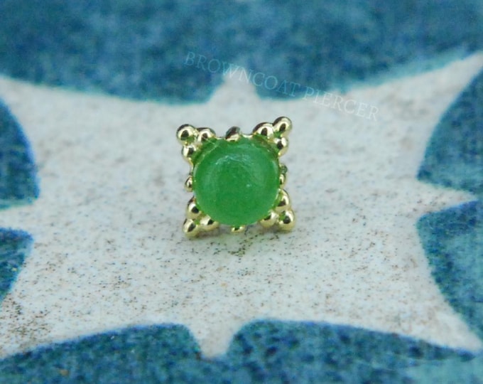 18k Yellow Gold Threadless Zia End - Genuine Sandblasted Jade Cabochon -  push Fit - Anatometal