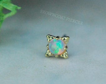 18k Yellow Gold Threadless Zia End - Cabochon Light Pink Opal  -  push Fit  2mm Anatometal