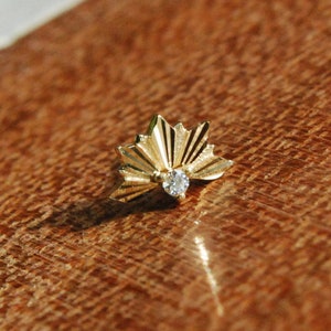 Solid 14k Yellow Gold SURRENDER- Gold and Cubic Zirconia Threadless End - CZ