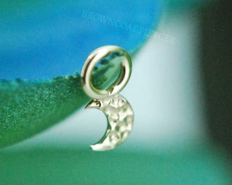 Solid 14k Yellow Gold Hammered Crescent Moon Charm  - Body Piercing Accessory