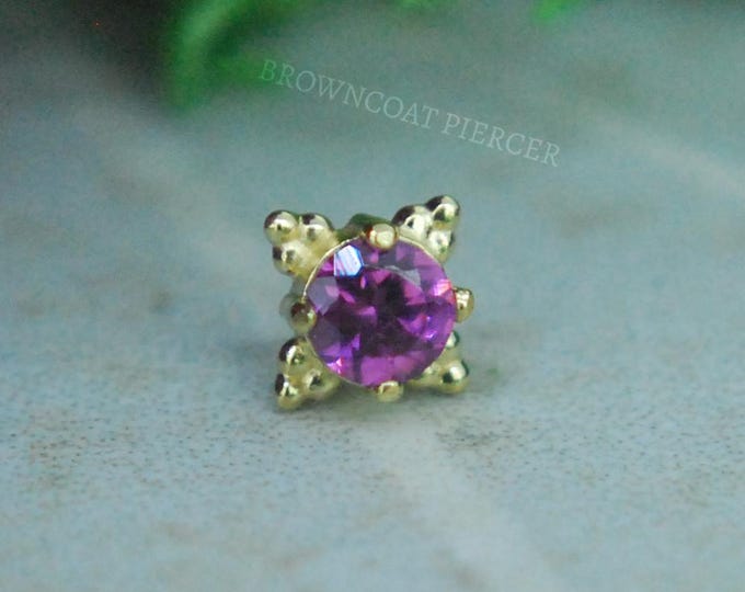 18k Yellow Gold Threadless Zia End - Faceted Rhodolite  -  push Fit 3mm - Anatometal