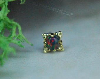 Anatometal 18k Yellow Gold Threadless Zia End - Cabochon Black Opal  -  push Fit  2mm