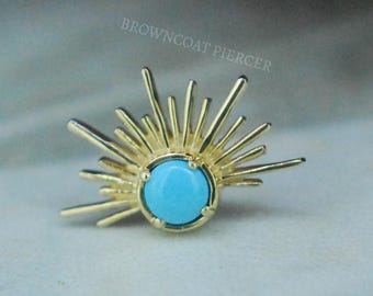Solid 14k Yellow Gold 'Jayla' Threadless End -  JUNIPURR Synthetic Turquoise, push fit, attachment
