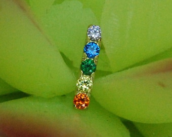 Anatometal 18k Yellow Gold Threadless Bar End - Rainbow Cubic Zirconia - 5 Gems