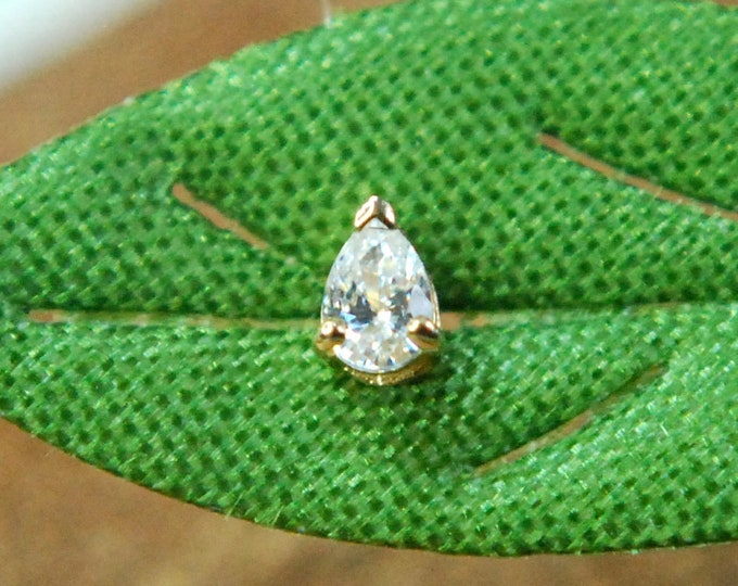 Tish Lyon 14kt Yellow or White Gold Pear Shaped Cubic Zirconia Threadless End