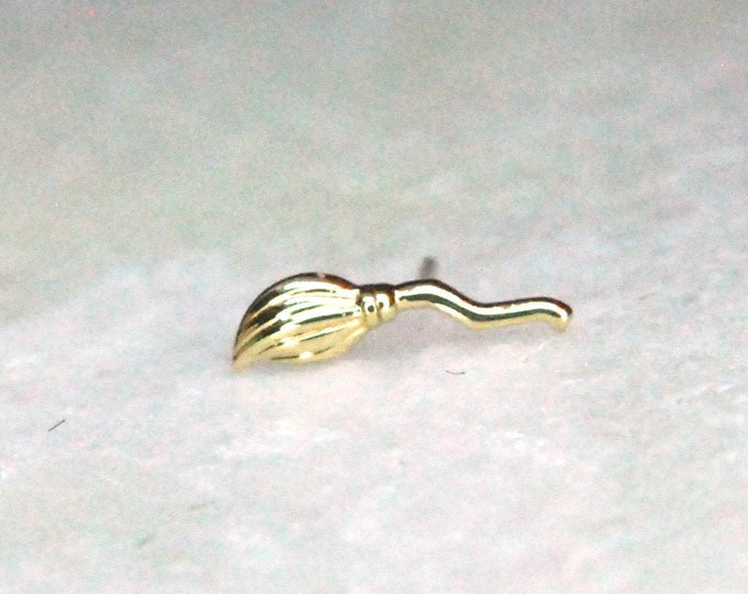 Solid 14k Yellow, White or Rose Gold Broom Threadless End - Junipurr -  Push Fit - halloween