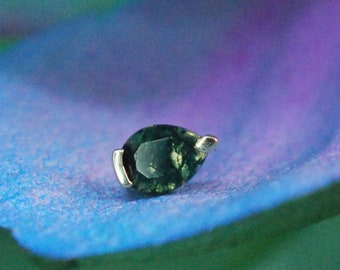 Threadless 14k Yellow Gold Unna End - Push fit - Moss Agate - Pear / Teardrop - JUNIPURR