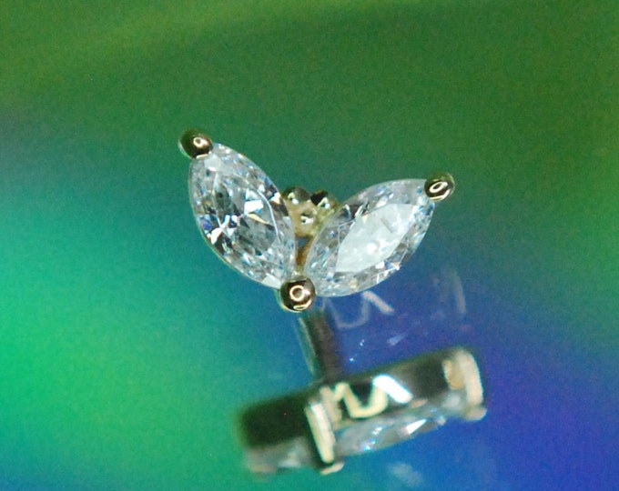 BVLA - 14k Yellow Gold "Petals"  Internally Threaded attachment -  Cubic Zirconia - CZ - 1.2mm / 16ga