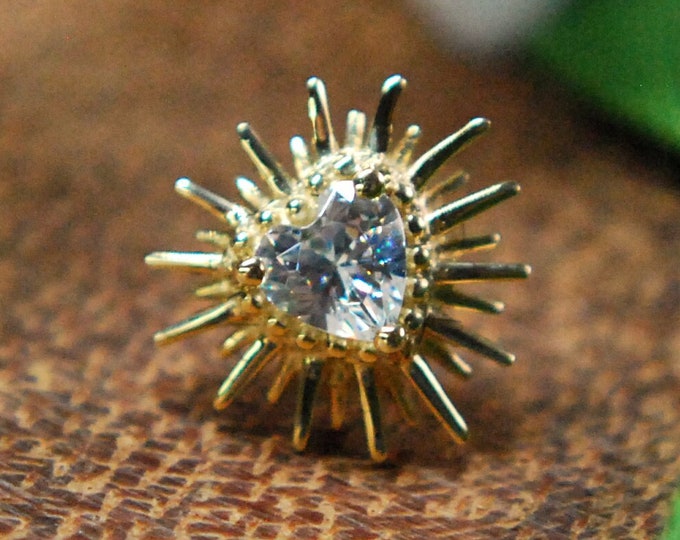 JUNIPURR Solid 14k Yellow or Rose Gold Heartbreak Threadless End - CZ, Crystal Cubic Zirconia, Heart