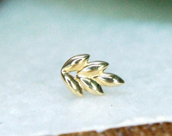 Solid 14k Gold Fernanda Threadless End - Push fit, Junipurr, plant, leaf, floral, piercing attachment