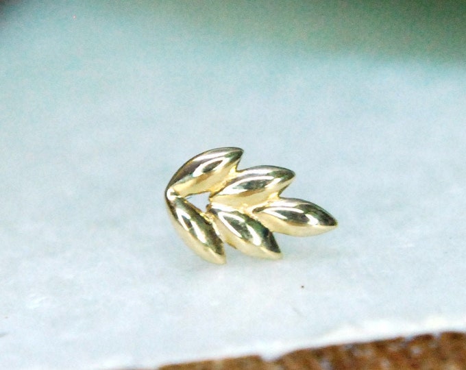 Solid 14k Gold Fernanda Threadless End - Push fit, Junipurr, plant, leaf, floral, piercing attachment
