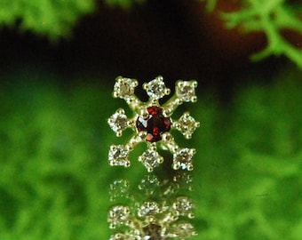 Solid 14k Yellow Gold Nyla Threadless End - Genuine Diamond & Garnet