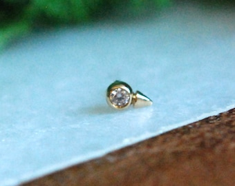 Solid 14k Gold Octavia Threadless End - CZ Gem & Spike - Junipurr